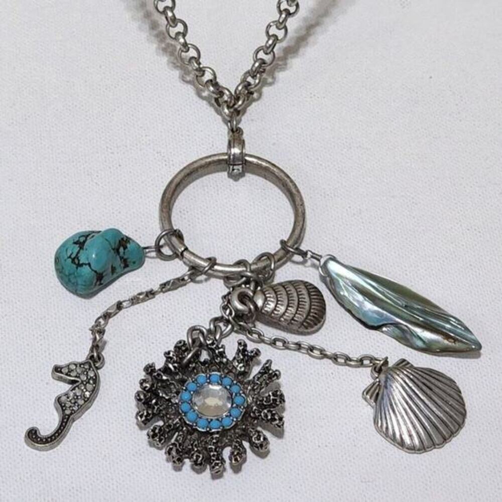 Chico's seahorse, turquoise, and Seashell long pendant necklace‎